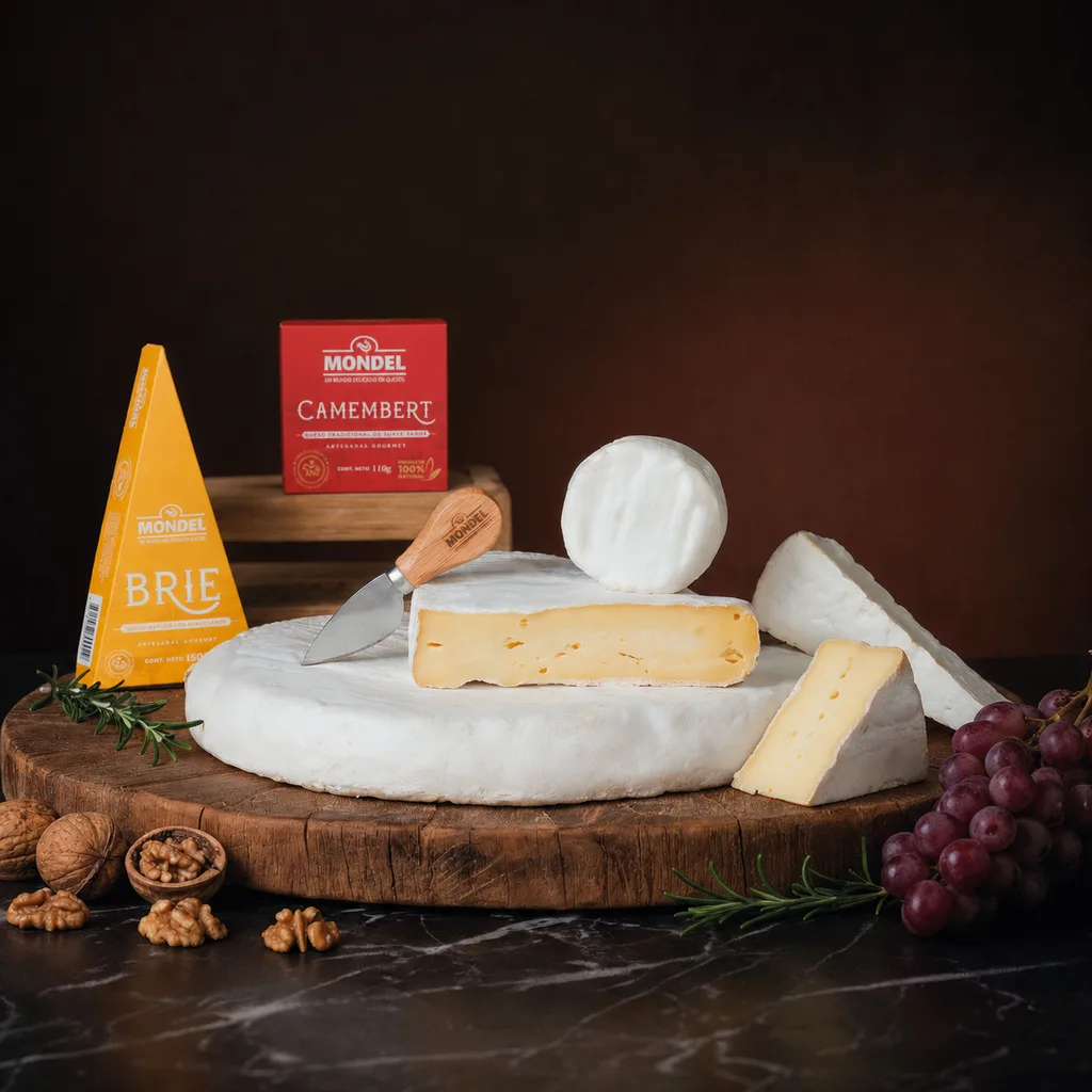 Brie y camembert Mondel sobre tabla