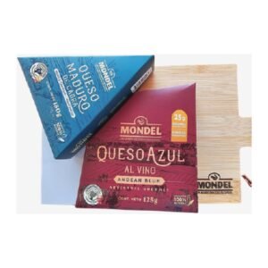 Pack Navideño 8 — Azul al Vino y Manchego con Set de Cuchillos Pack Navideño 8 — Azul al Vino y Manchego con Set de Cuchillos de Mr. Cheese: Queso Azul Andean Blue al Vino 125 g, Queso Maduro de Cabra tipo Manchego 150 g, tabla de bambú y piedra y set de 3 cuchillos